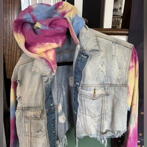 Dance and Marble Women’s Tie-Dye Hoodie  Denim Jacket with Detachable Hood